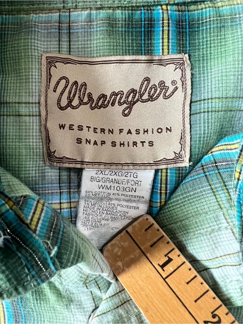 Wrangler Western Fashion Pearl Snap Shirt Green And White Men's 2XL Casual - Picture 4 of 7